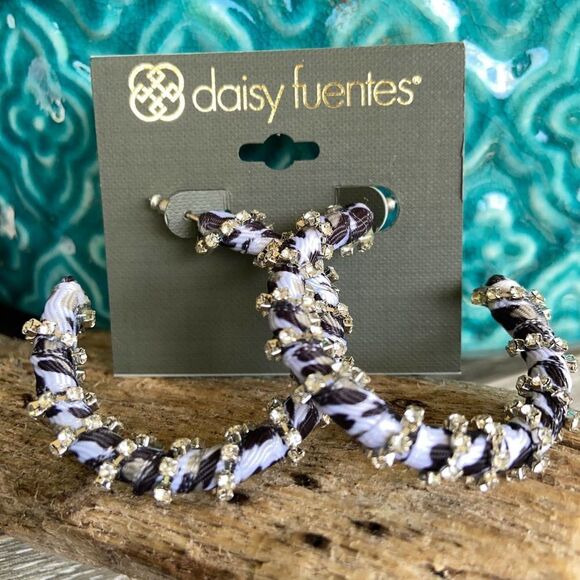 Black White Gold Crystal Wrap Hoops Daisy Fuentes Fashion Earrings $16ea/3for$25 - Picture 2 of 7
